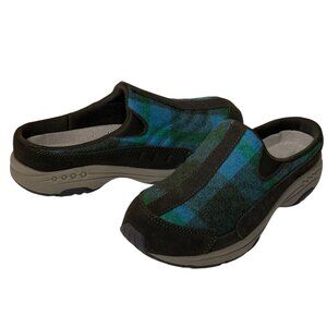 Easy Spirit Traveltime Blue Green Plaid Slip-On Comfort Mules 6.5